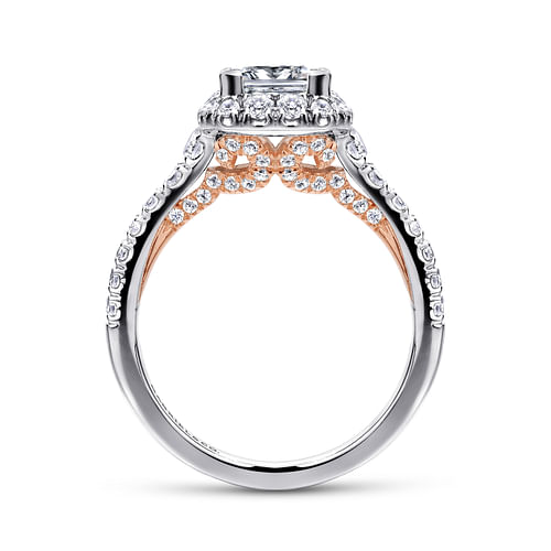 Cadence - 14K White-Rose Gold Princess Halo Diamond Engagement Ring - 0.72 ct - Shot 2