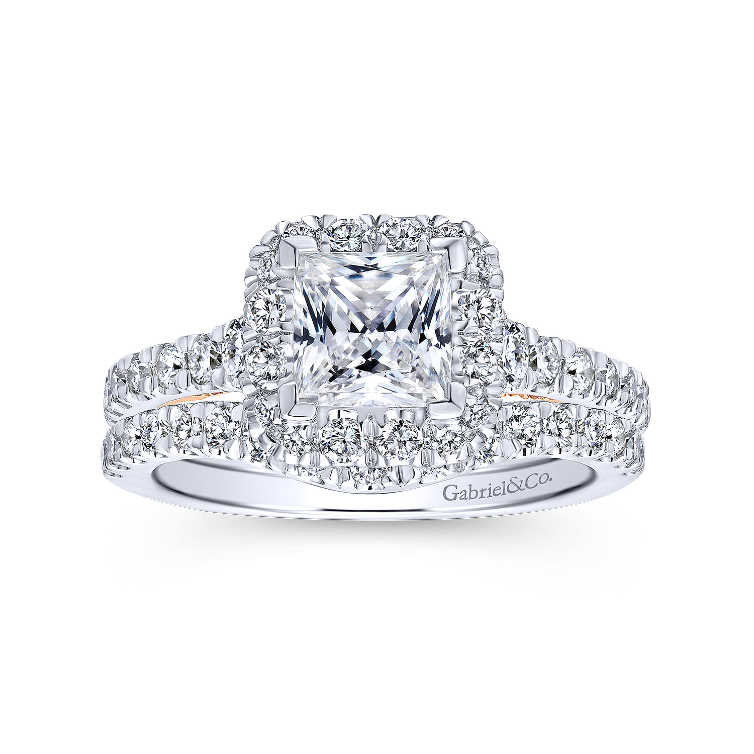 Cadence - 14K White-Rose Gold Princess Halo Diamond Engagement Ring - 0.72 ct - Shot 4
