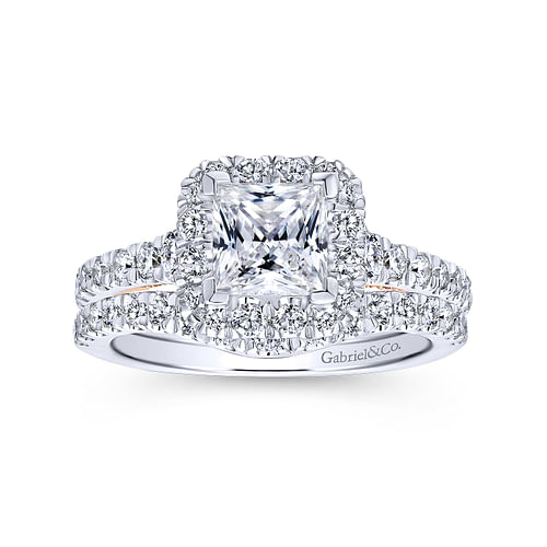 Cadence - 14K White-Rose Gold Princess Halo Diamond Engagement Ring - 0.72 ct - Shot 4