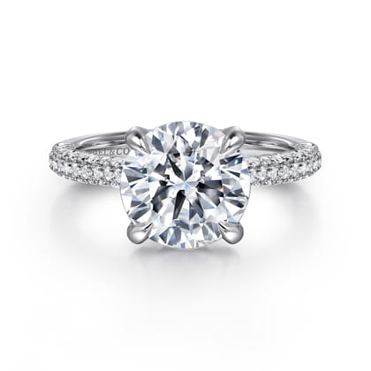 Cadie - 14K White Gold Round Pave Diamond Engagement Ring