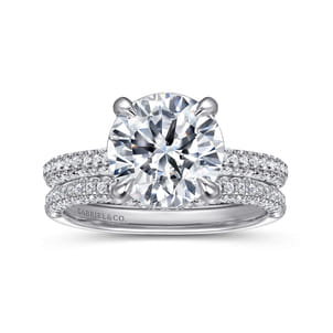 Cadie - 14K White Gold Round Pave Diamond Engagement Ring