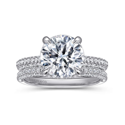 Cadie - 14K White Gold Round Pave Diamond Engagement Ring