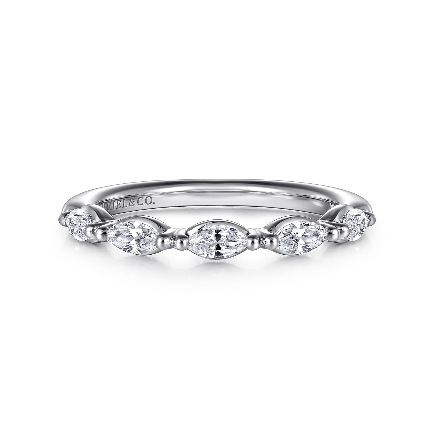 Straight Wedding Ring in 14k White Gold with Marquise Natural Diamond at Gabriel & Co. - Shot 1