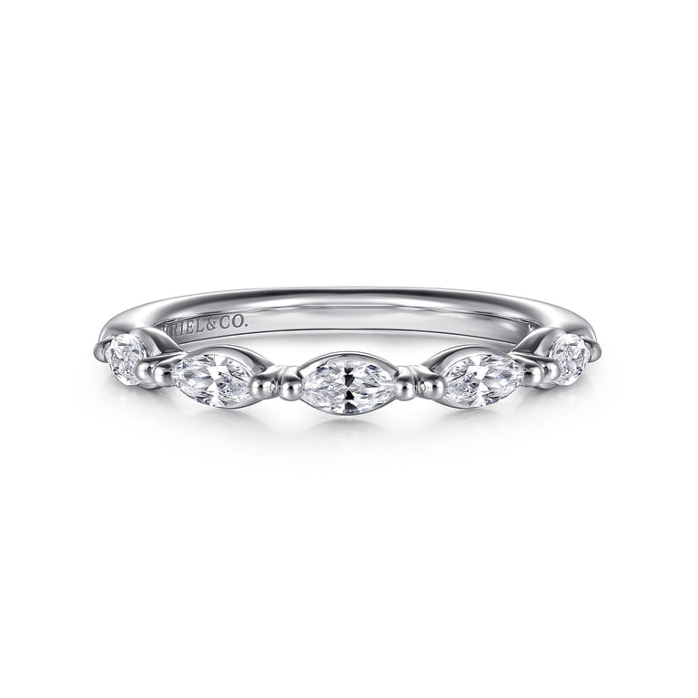 Straight Wedding Ring in 14k White Gold with Marquise Natural Diamond at Gabriel & Co. - Shot 1