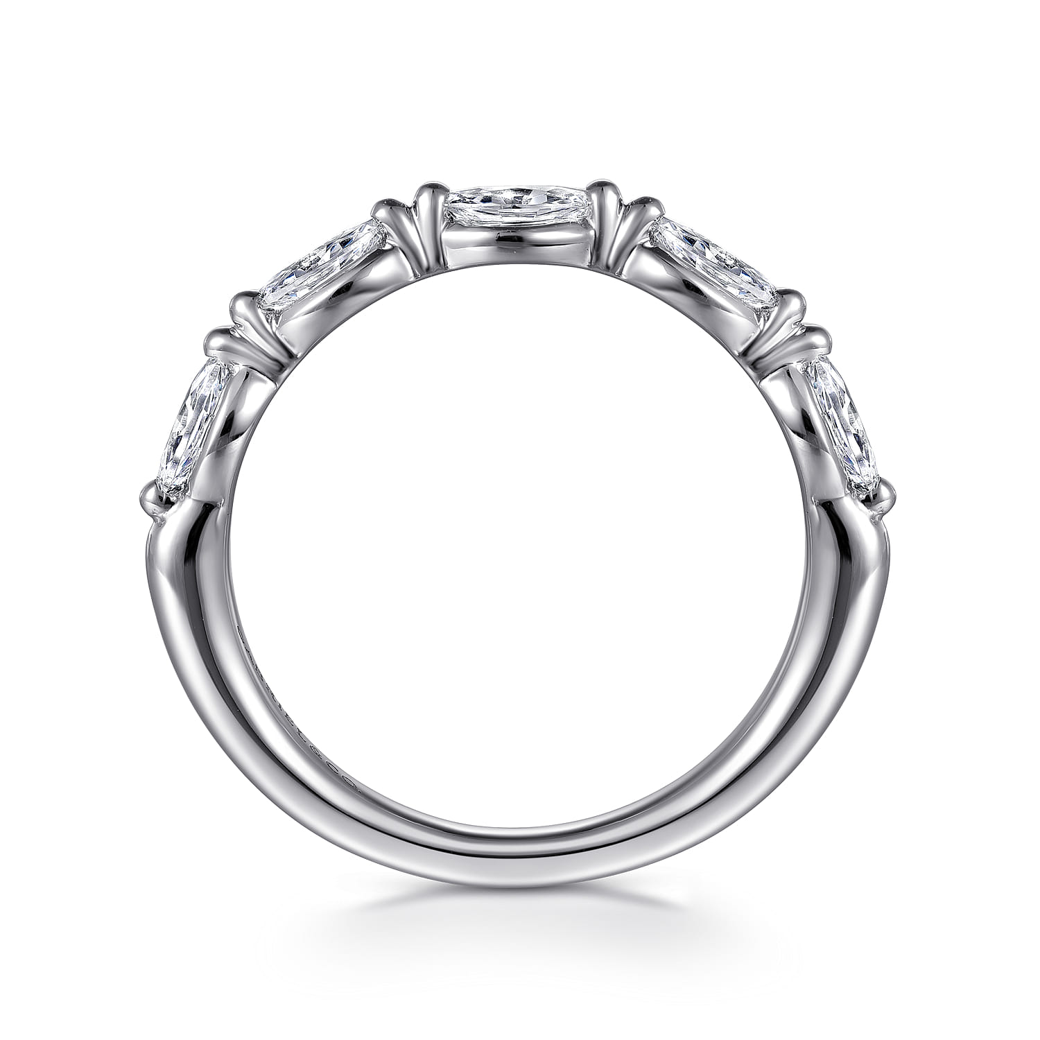 Straight Wedding Ring in 14k White Gold with Marquise Natural Diamond at Gabriel & Co. - Shot 2