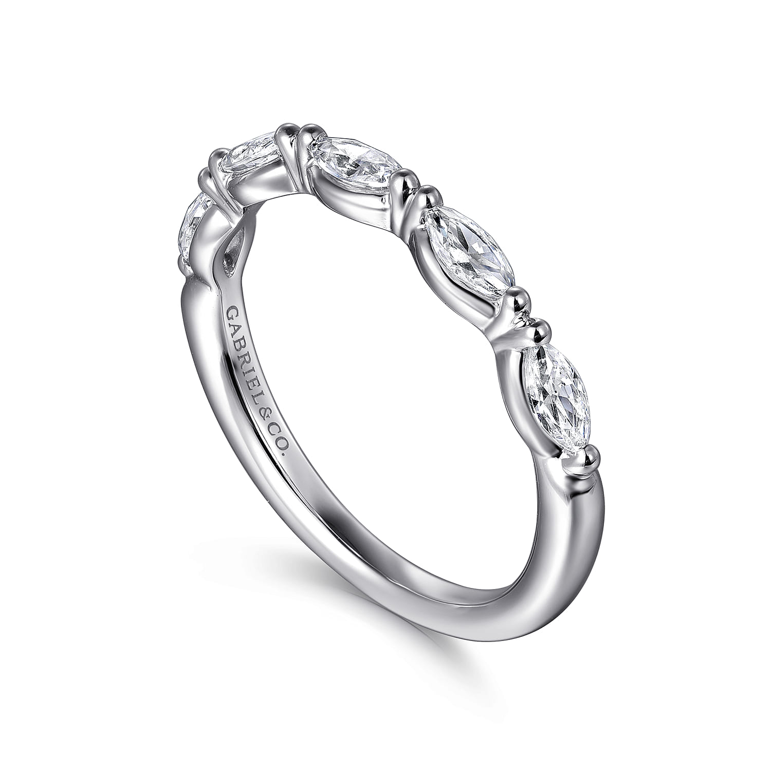 Straight Wedding Ring in 14k White Gold with Marquise Natural Diamond at Gabriel & Co. - Shot 3