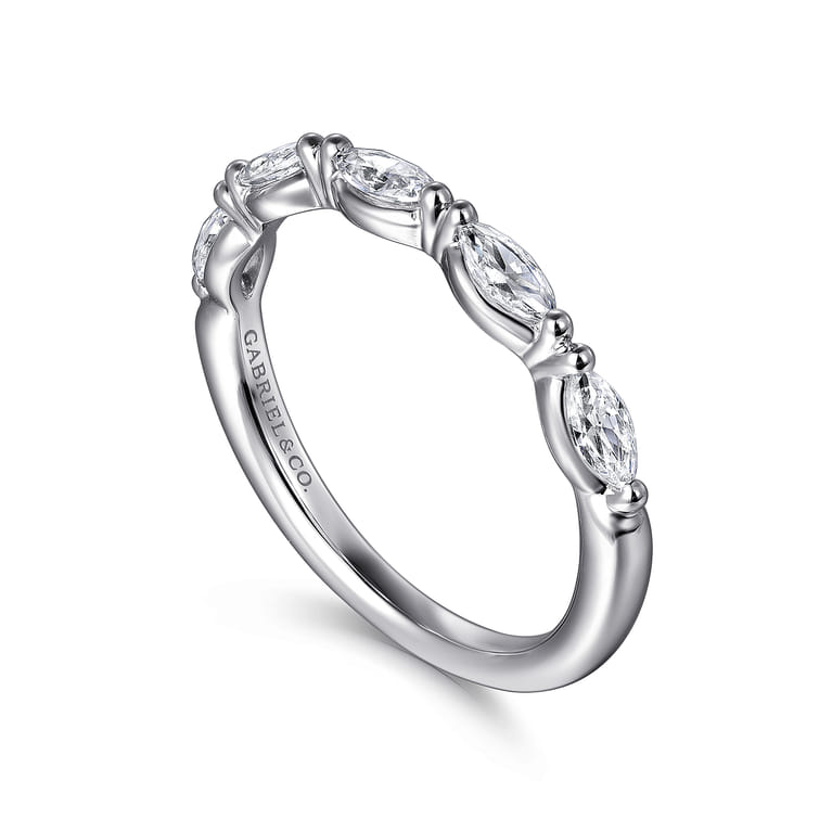 Straight Wedding Ring in 14k White Gold with Marquise Natural Diamond at Gabriel & Co. - Shot 3