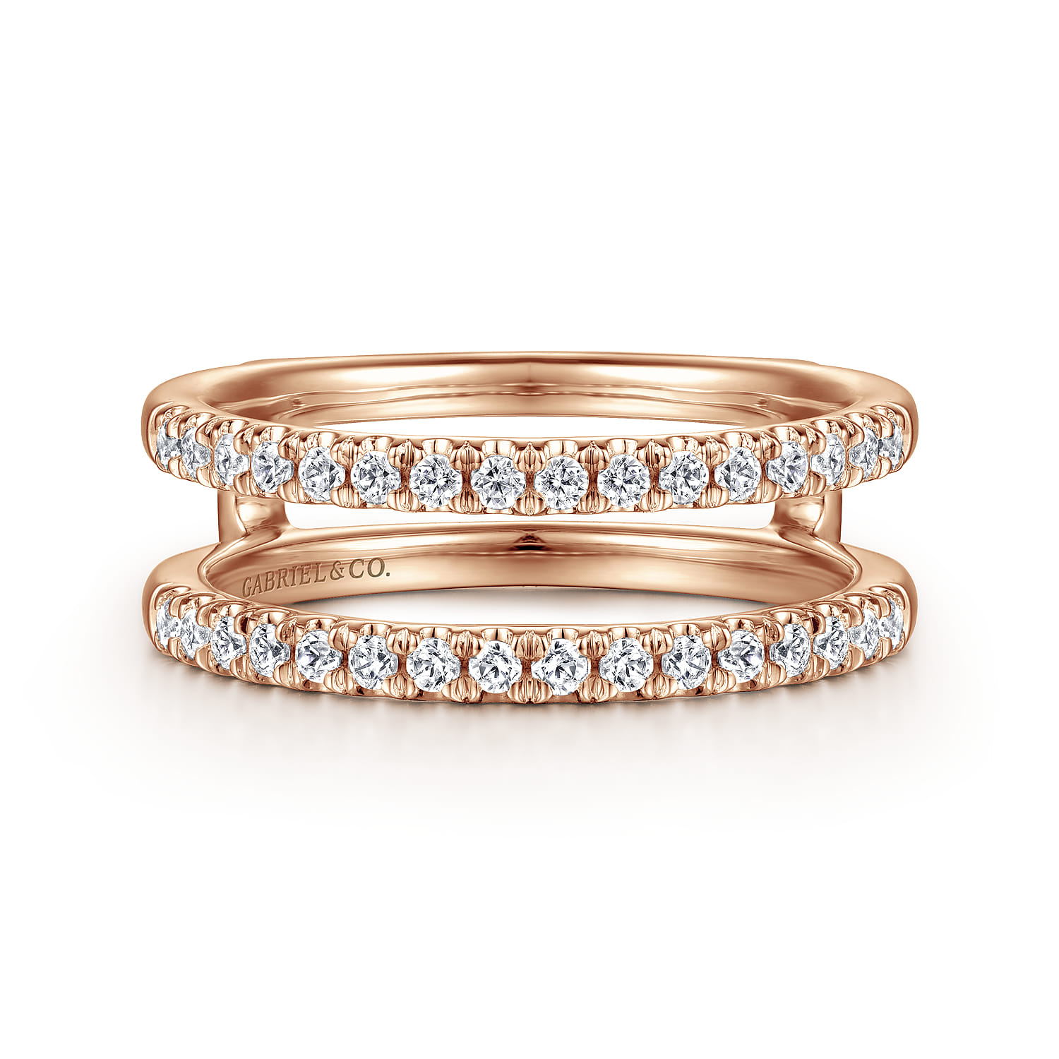 Enhancer Wedding Ring in 14k Rose Gold with Round Natural Diamond at Gabriel & Co. - Shot 1