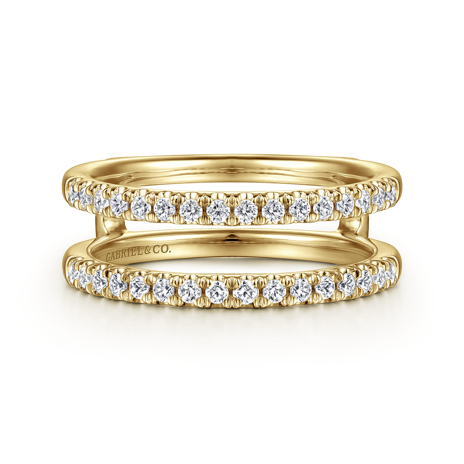 Enhancer Wedding Ring in 14k Yellow Gold with Round Natural Diamond at Gabriel & Co. - Shot 1