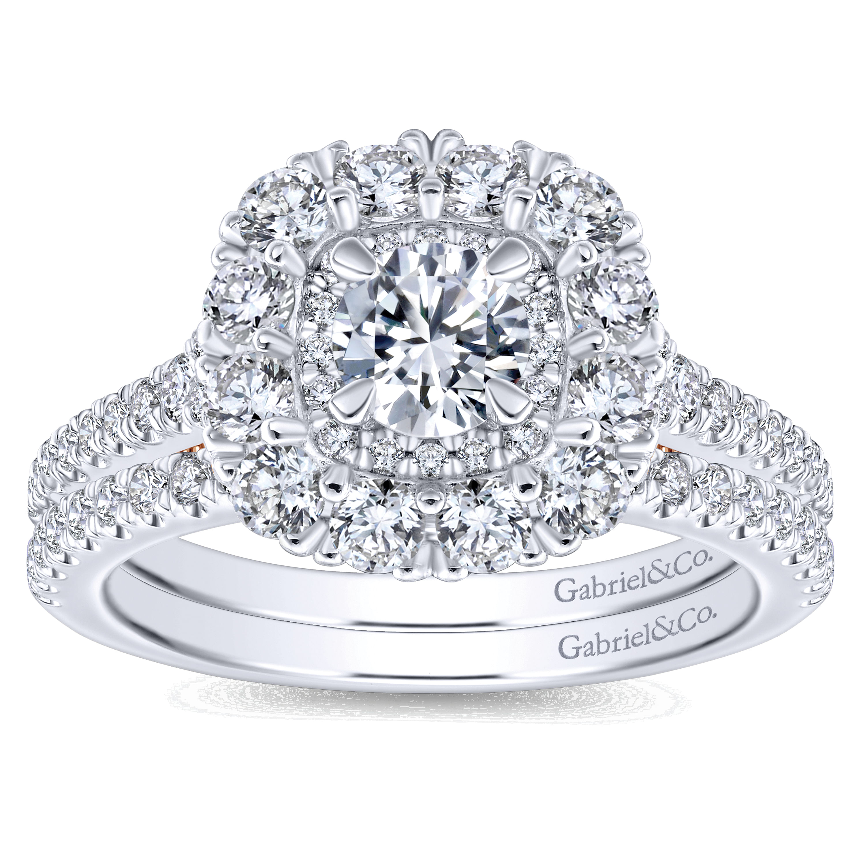 Caitlin - 14K White-Rose Gold Round Complete Diamond Engagement Ring