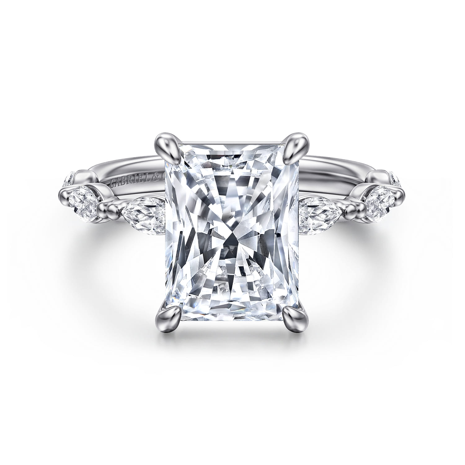 Caitte - 14K White Gold Radiant Cut Double Prong Diamond Engagement Ring