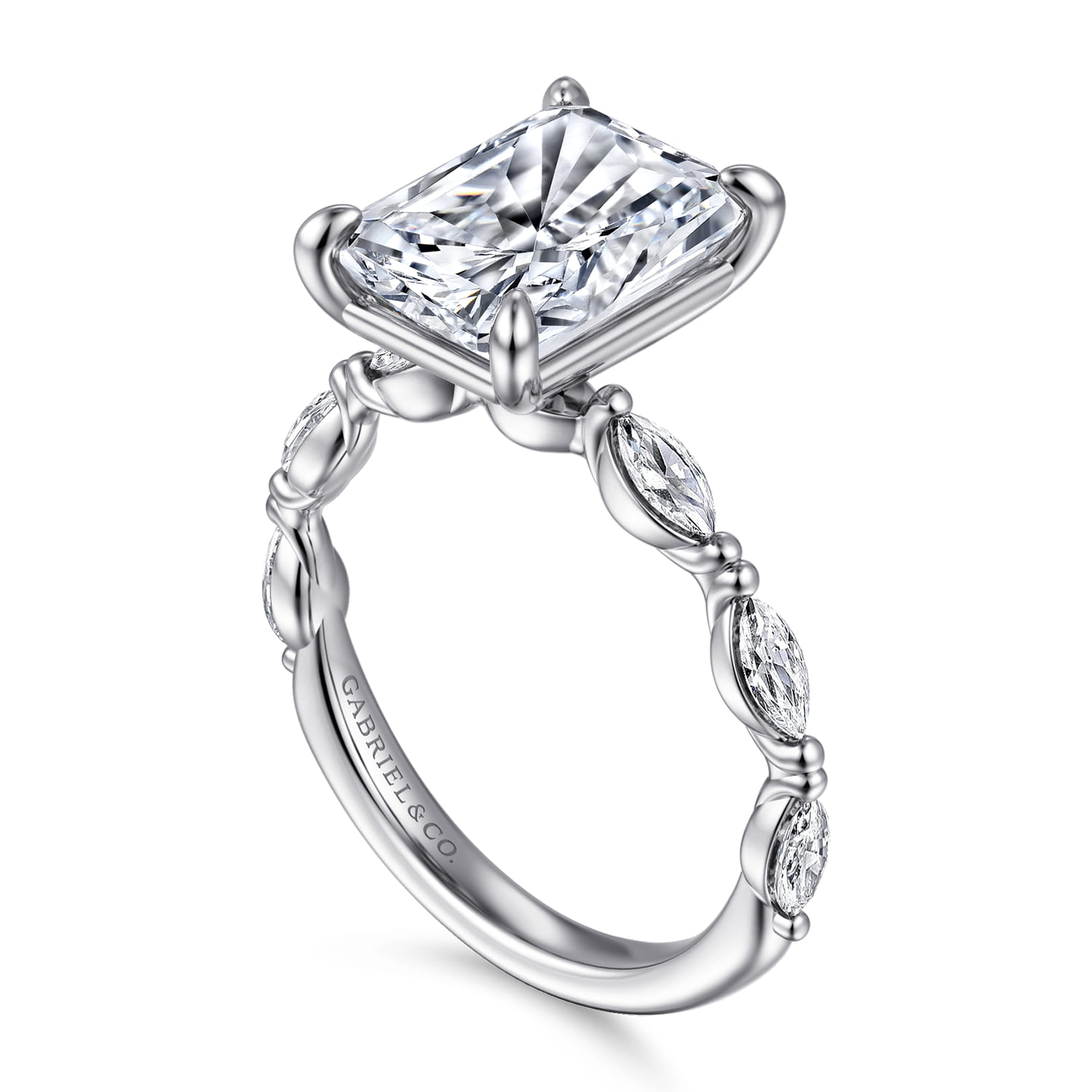 Caitte - 14K White Gold Radiant Cut Double Prong Diamond Engagement Ring