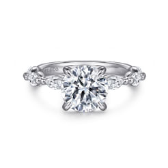 14K White Gold Round Double Prong Diamond Engagement Ring