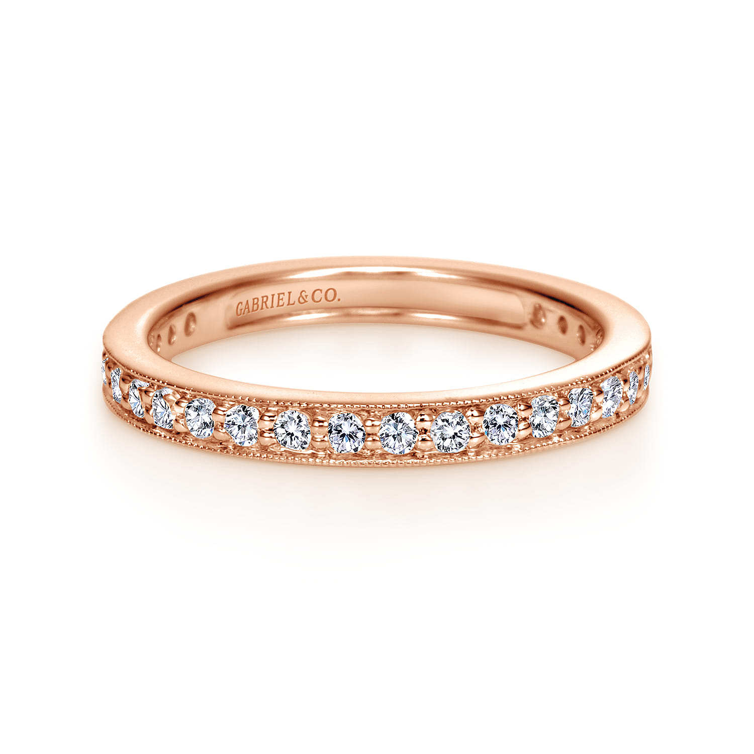Eternity Band Wedding Ring in 14k Rose Gold with Round Natural Diamond at Gabriel & Co. - Shot 1