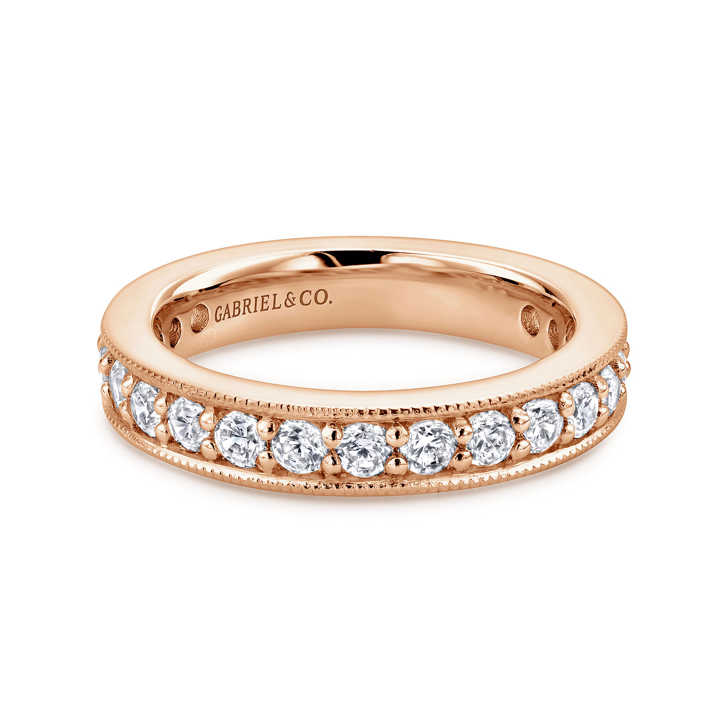 Eternity Band Wedding Ring in 14k Rose Gold with Round Natural Diamond at Gabriel & Co. - Shot 1