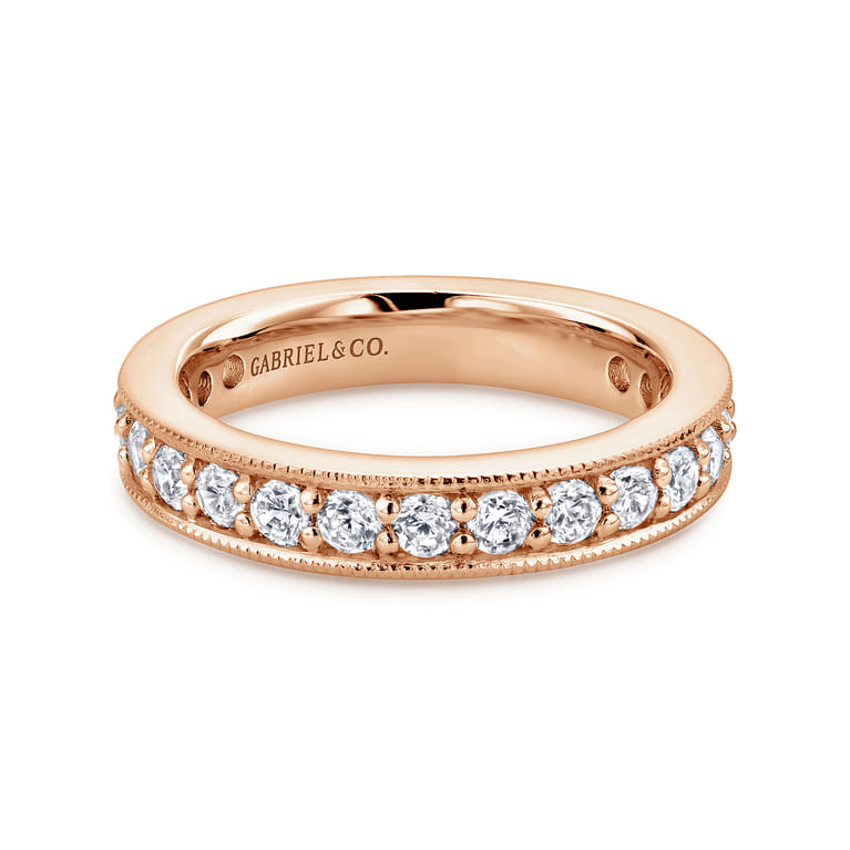 Eternity Band Wedding Ring in 14k Rose Gold with Round Natural Diamond at Gabriel & Co. - Shot 1