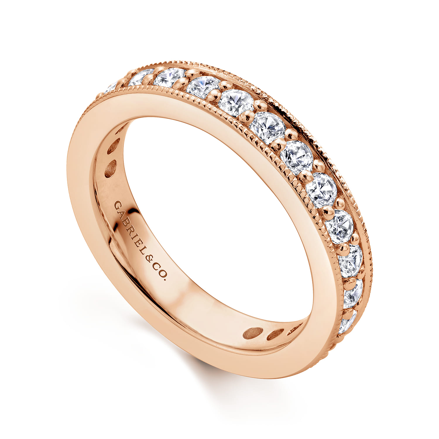 Eternity Band Wedding Ring in 14k Rose Gold with Round Natural Diamond at Gabriel & Co. - Shot 3