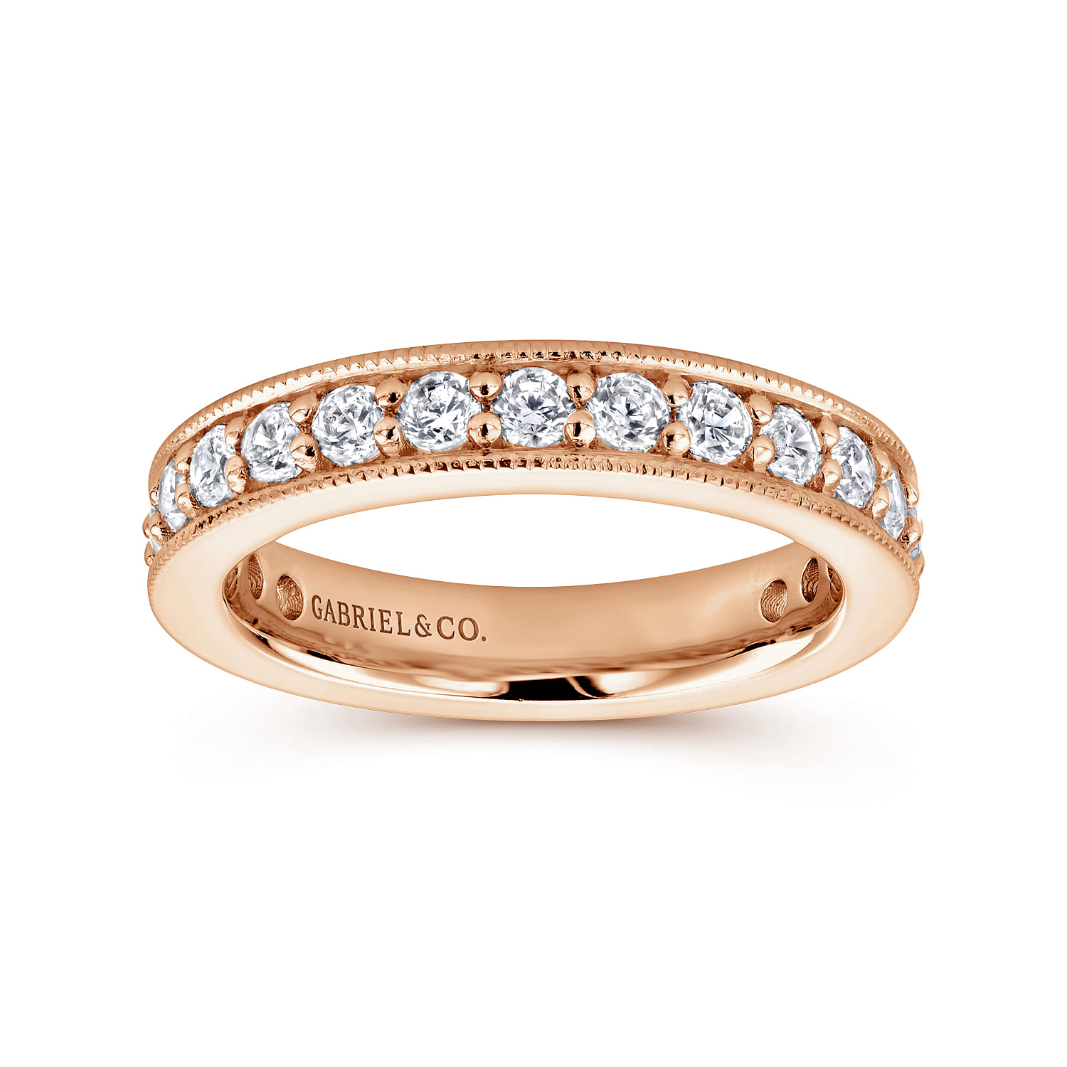 Eternity Band Wedding Ring in 14k Rose Gold with Round Natural Diamond at Gabriel & Co. - Shot 4