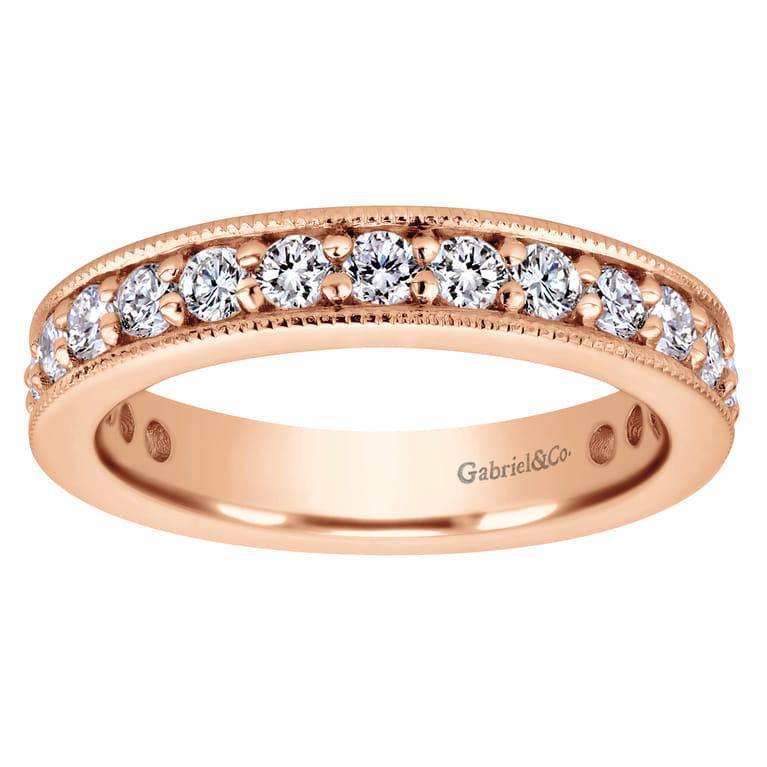 Eternity Band Wedding Ring in 14k Rose Gold with Round Natural Diamond at Gabriel & Co. - Shot 5
