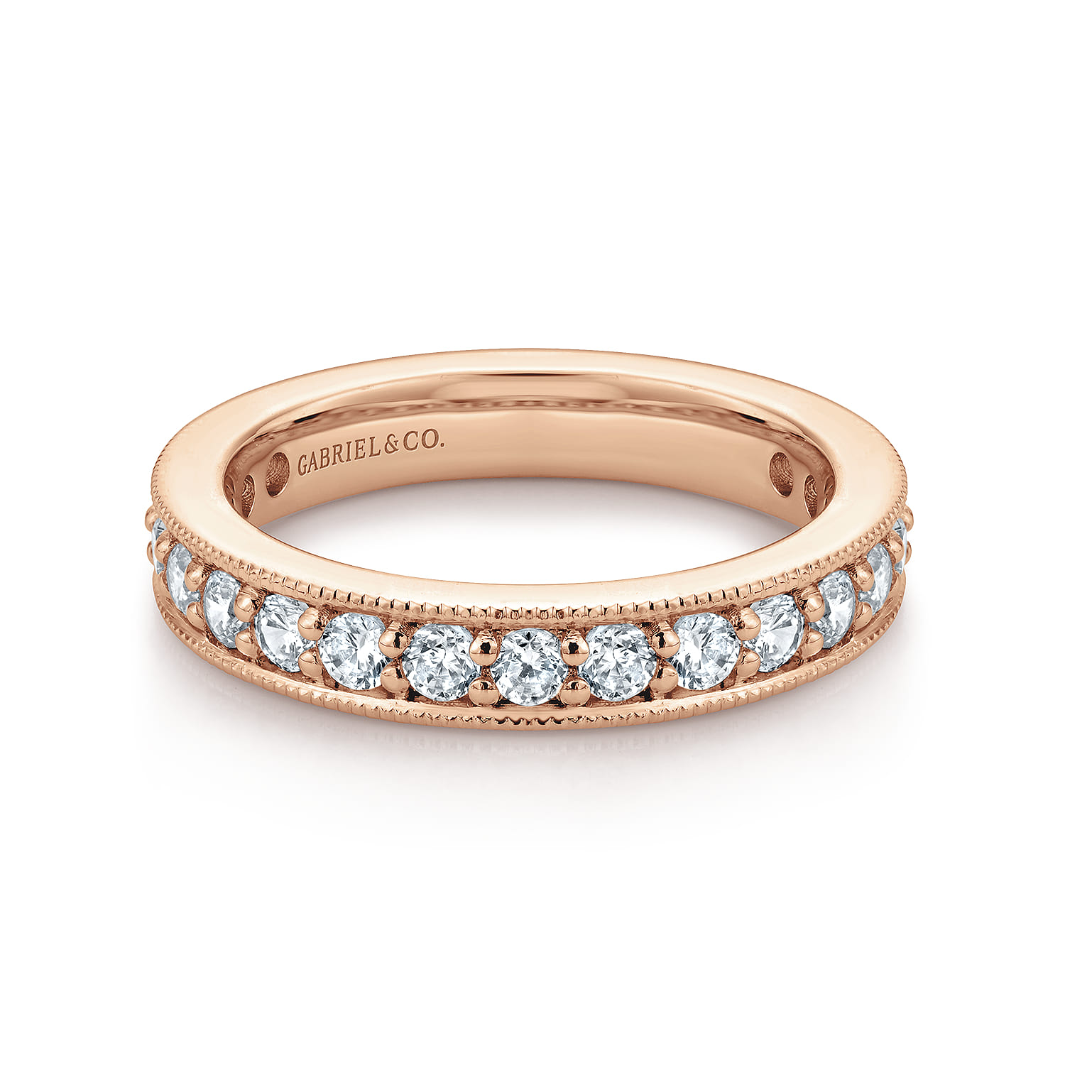Eternity Band Wedding Ring in 14k Rose Gold with Round Natural Diamond at Gabriel & Co. - Shot 1