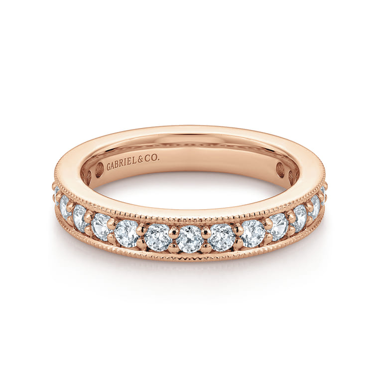Eternity Band Wedding Ring in 14k Rose Gold with Round Natural Diamond at Gabriel & Co. - Shot 1