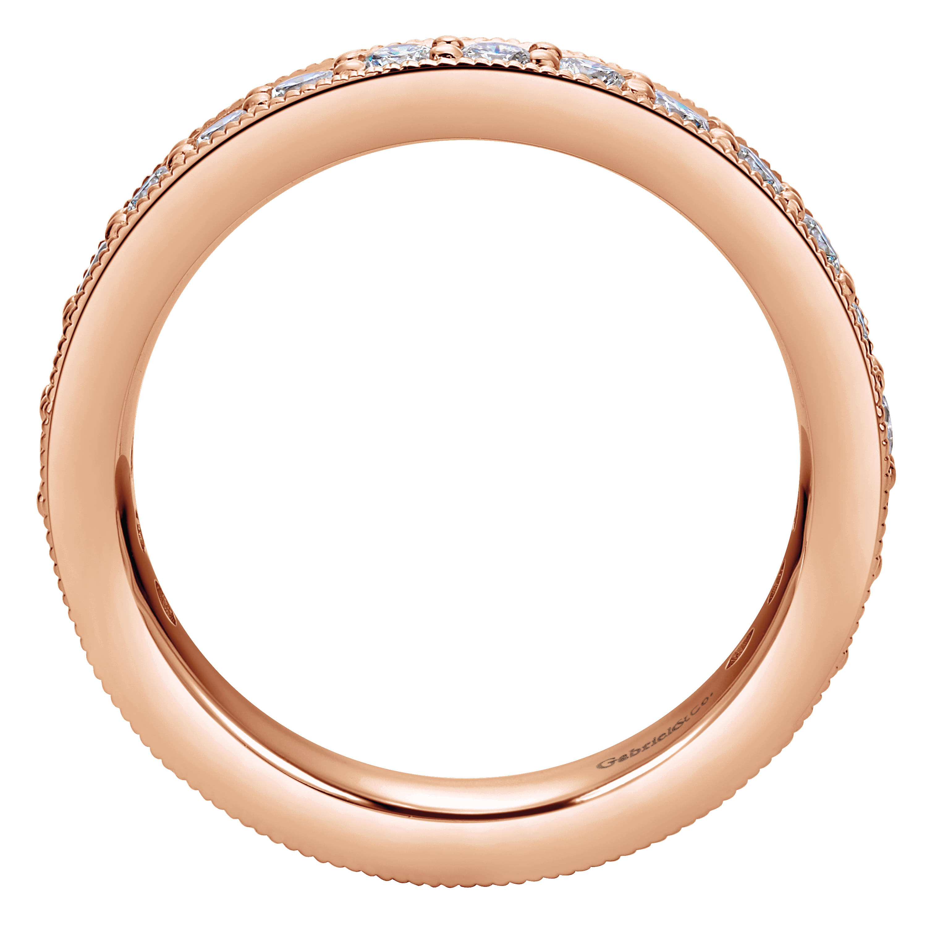 Eternity Band Wedding Ring in 14k Rose Gold with Round Natural Diamond at Gabriel & Co. - Shot 2