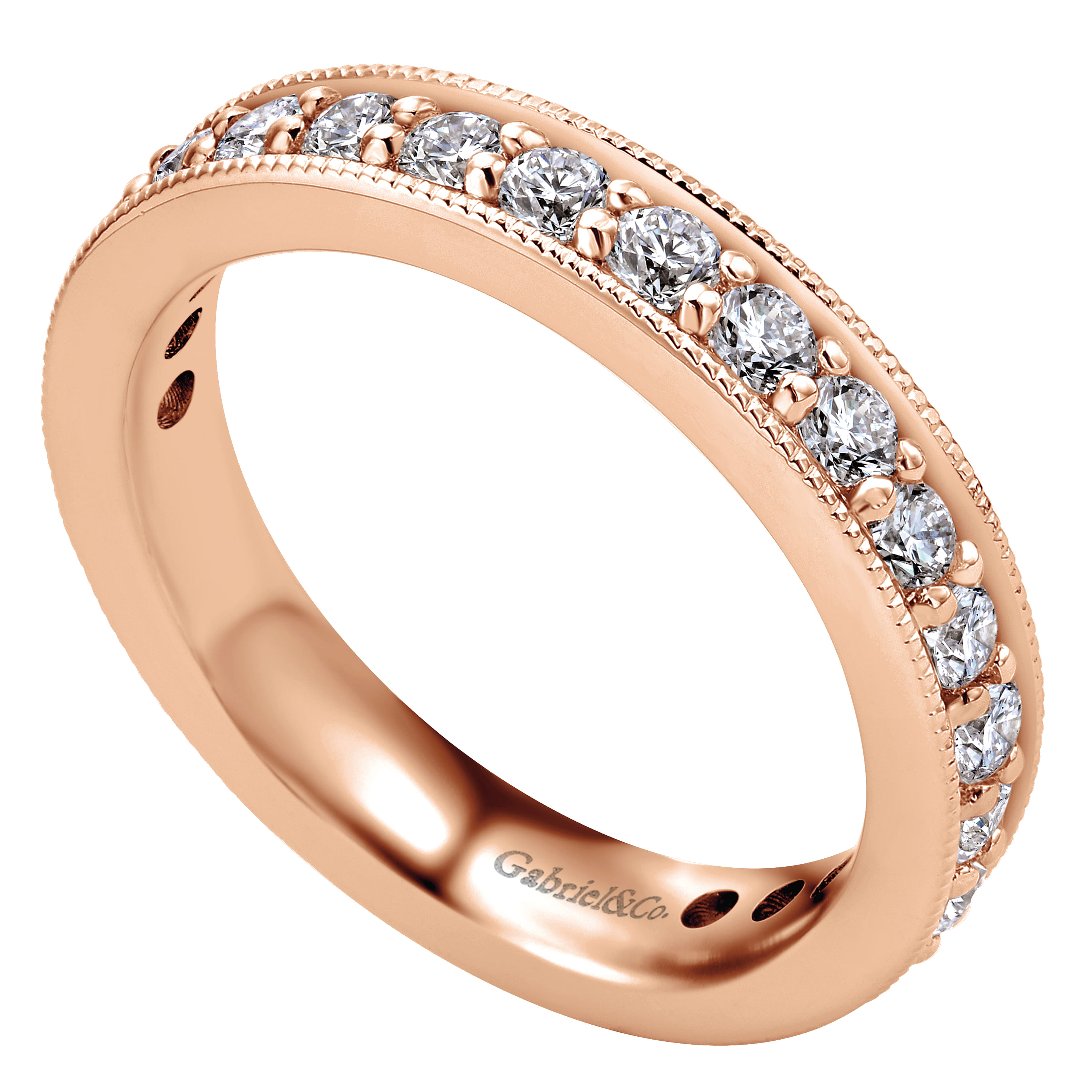 Eternity Band Wedding Ring in 14k Rose Gold with Round Natural Diamond at Gabriel & Co. - Shot 3