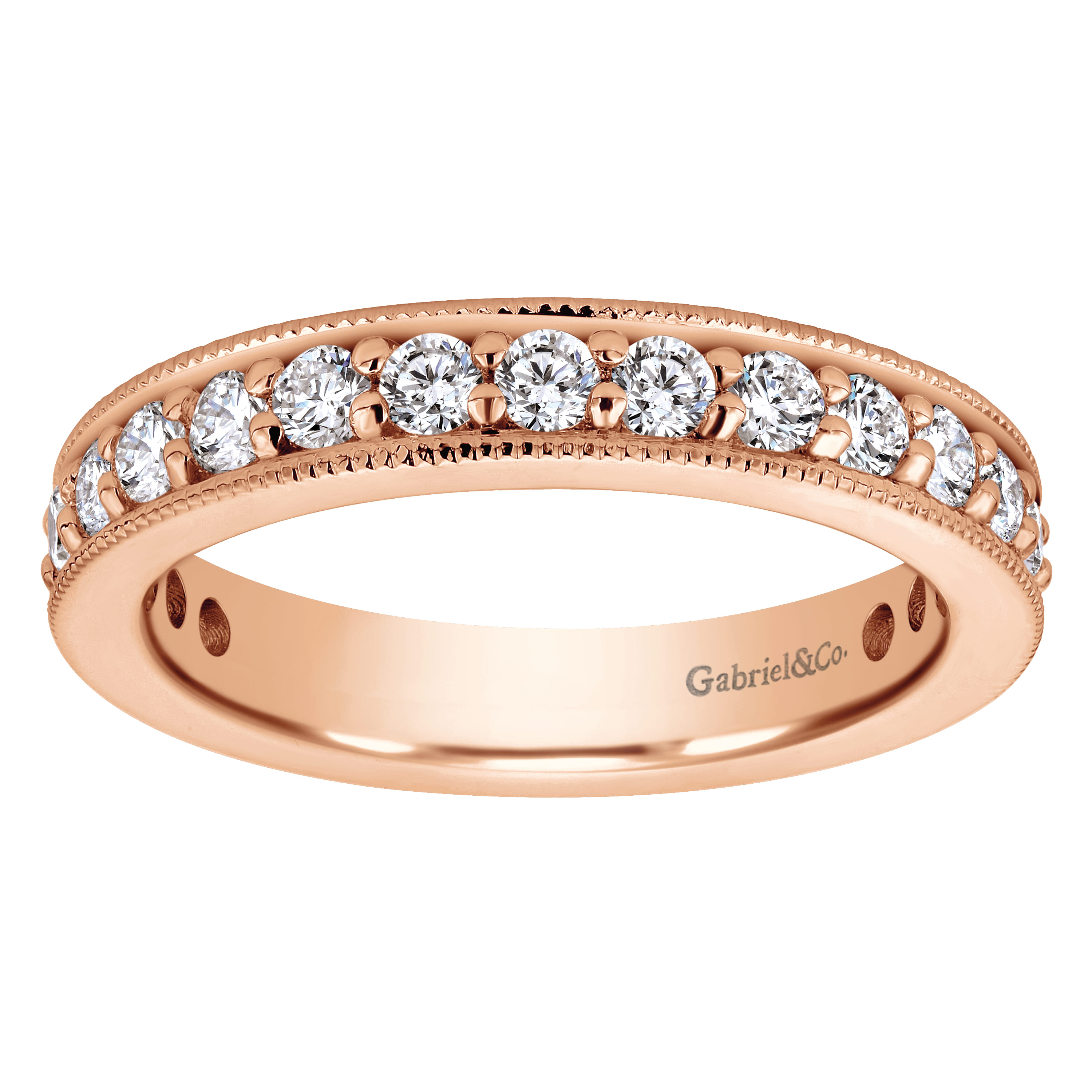 Eternity Band Wedding Ring in 14k Rose Gold with Round Natural Diamond at Gabriel & Co. - Shot 4