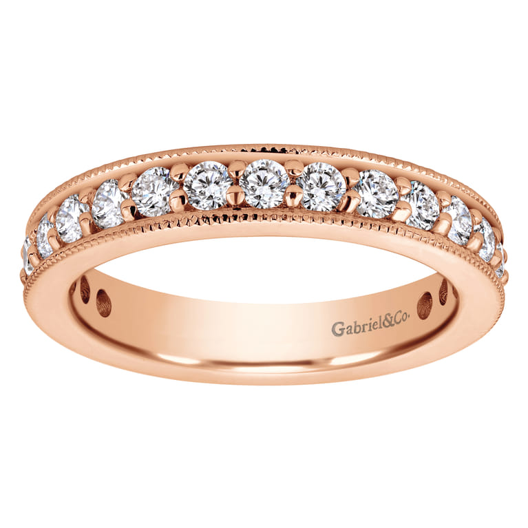 Eternity Band Wedding Ring in 14k Rose Gold with Round Natural Diamond at Gabriel & Co. - Shot 4