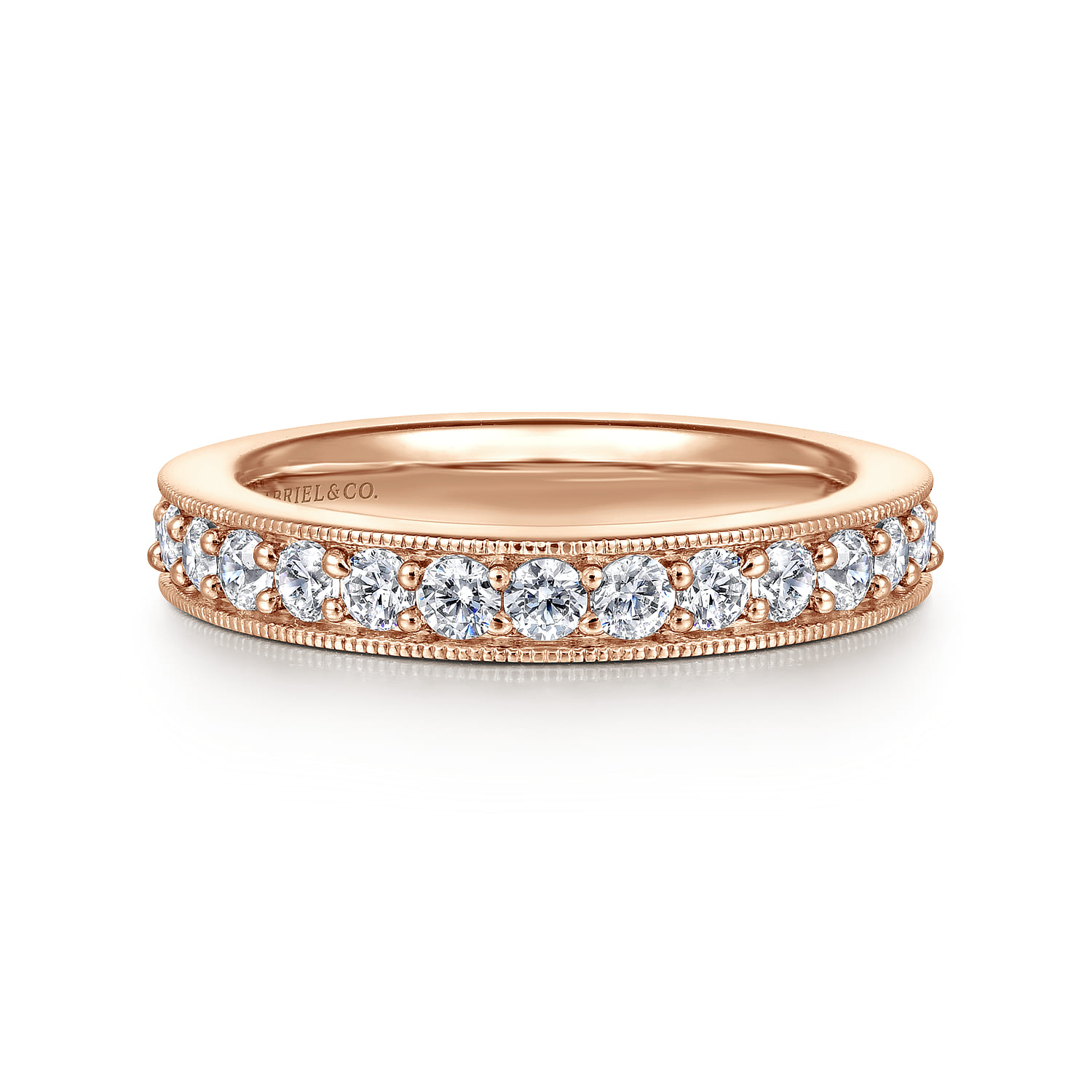 Eternity Band Wedding Ring in 14k Rose Gold with Round Natural Diamond at Gabriel & Co. - Shot 1