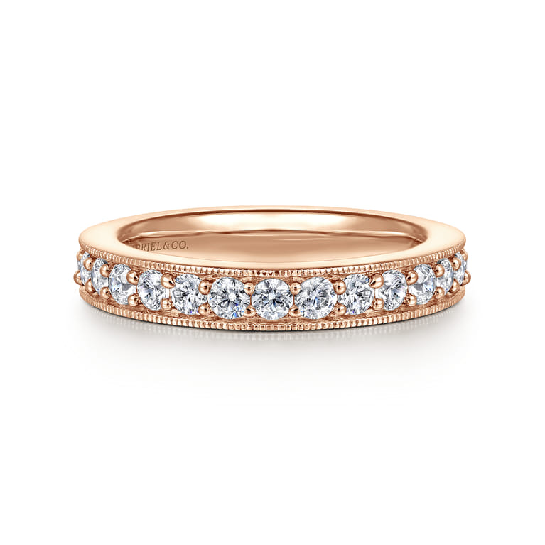 Eternity Band Wedding Ring in 14k Rose Gold with Round Natural Diamond at Gabriel & Co. - Shot 1