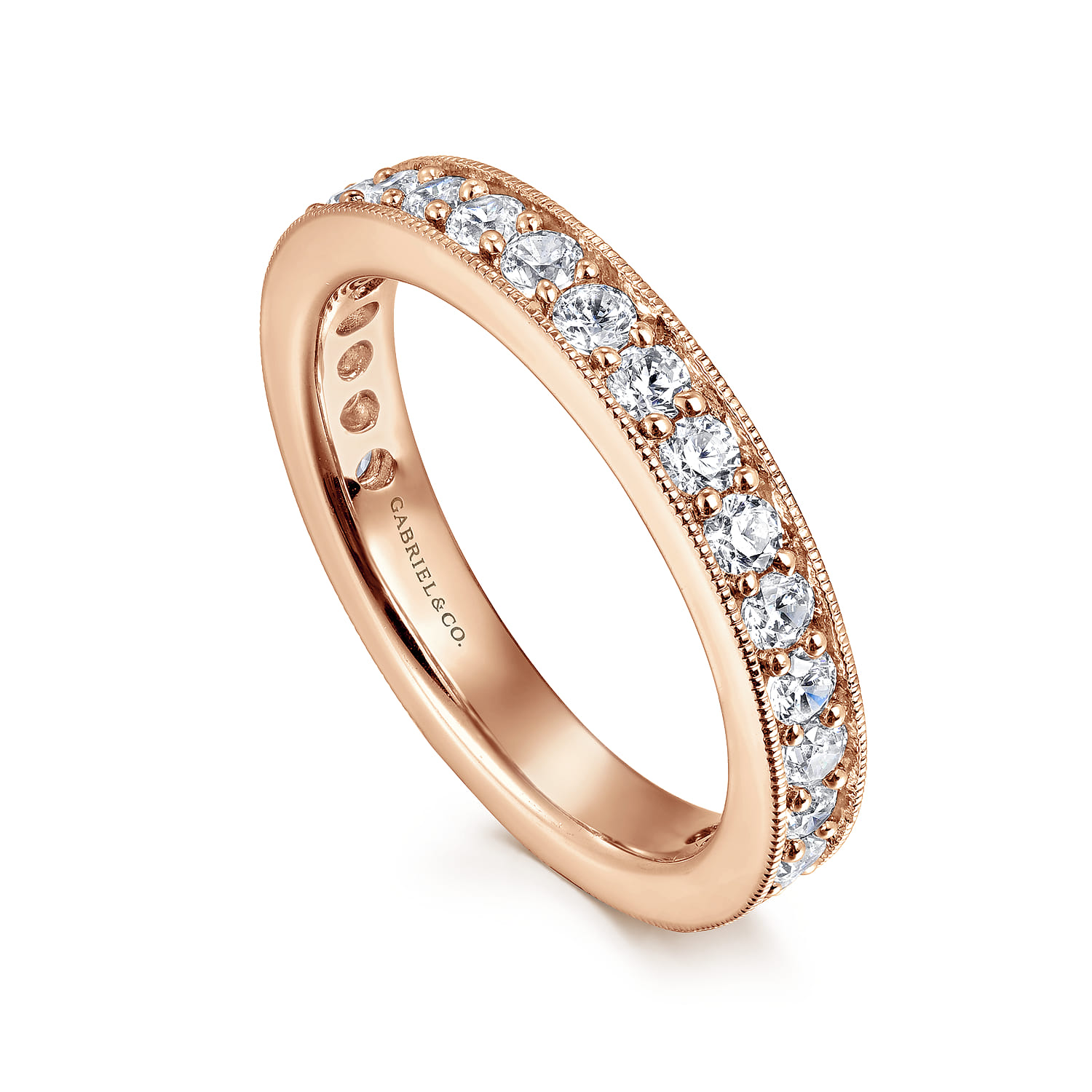 Eternity Band Wedding Ring in 14k Rose Gold with Round Natural Diamond at Gabriel & Co. - Shot 3