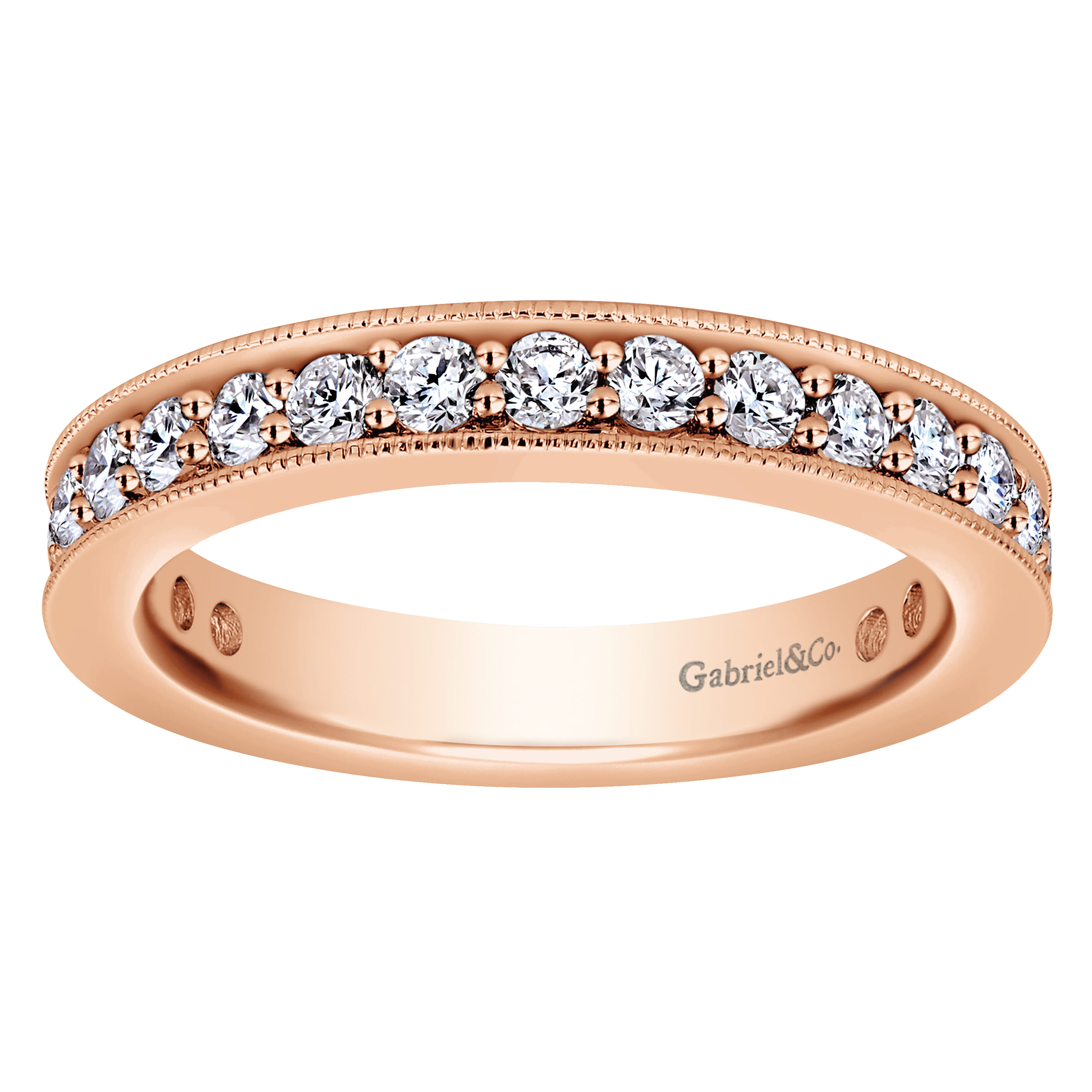 Eternity Band Wedding Ring in 14k Rose Gold with Round Natural Diamond at Gabriel & Co. - Shot 5