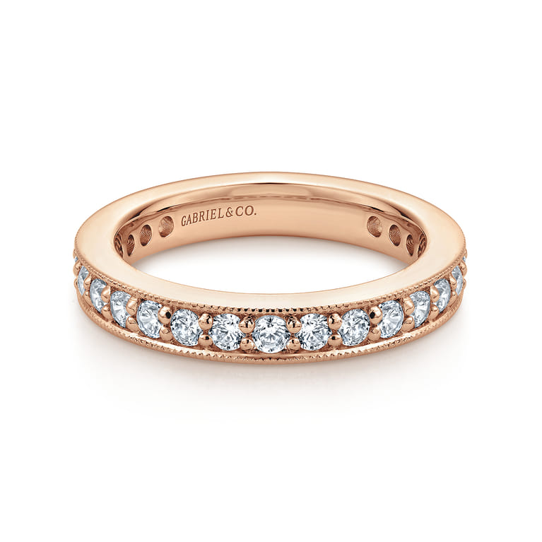 Eternity Band Wedding Ring in 14k Rose Gold with Round Natural Diamond at Gabriel & Co. - Shot 1