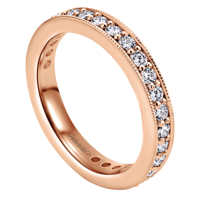 Eternity Band Wedding Ring in 14k Rose Gold with Round Natural Diamond at Gabriel & Co. - Shot 3