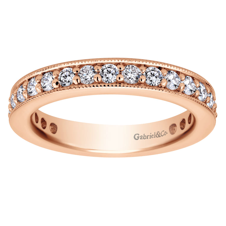 Eternity Band Wedding Ring in 14k Rose Gold with Round Natural Diamond at Gabriel & Co. - Shot 4