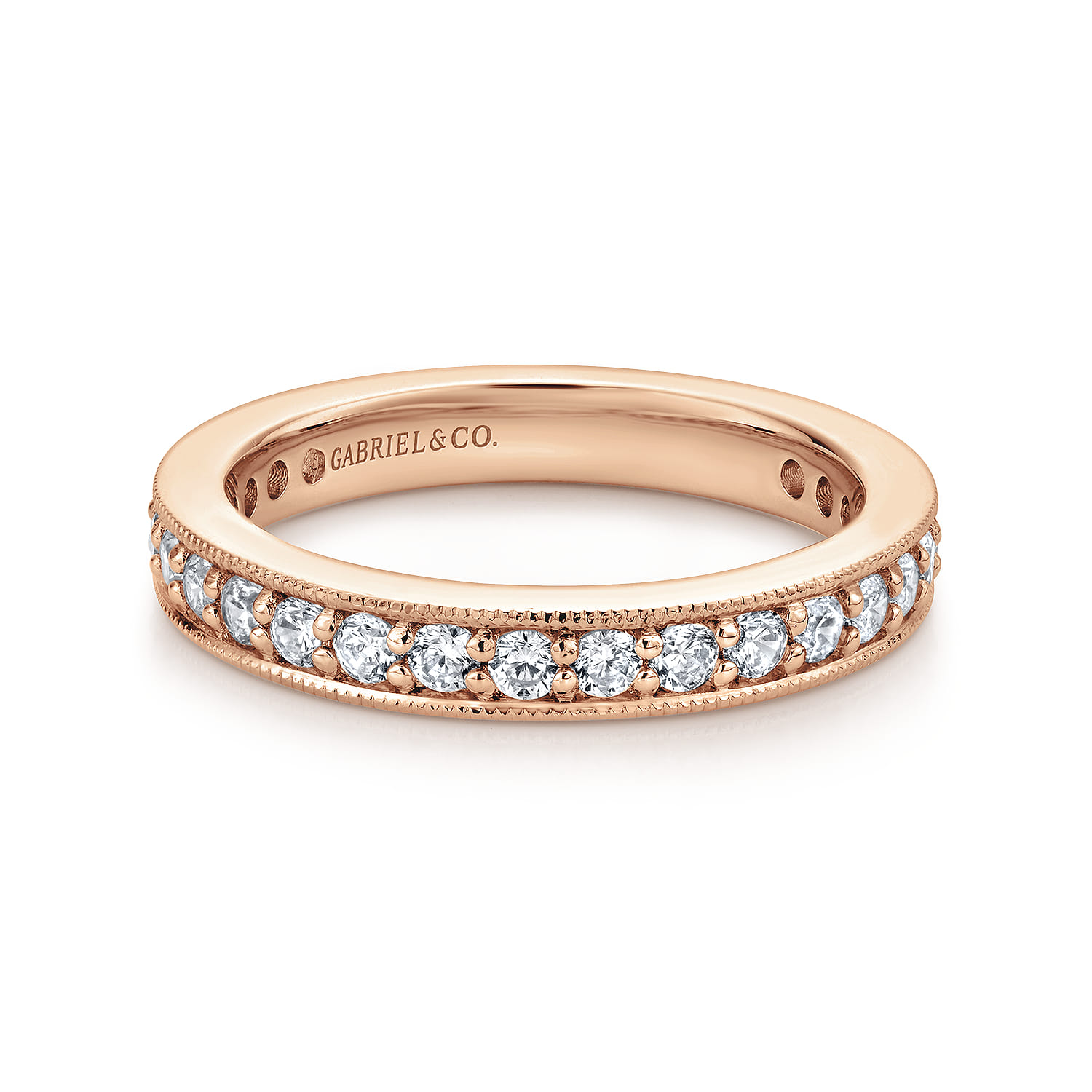 Eternity Band Wedding Ring in 14k Rose Gold with Round Natural Diamond at Gabriel & Co. - Shot 1