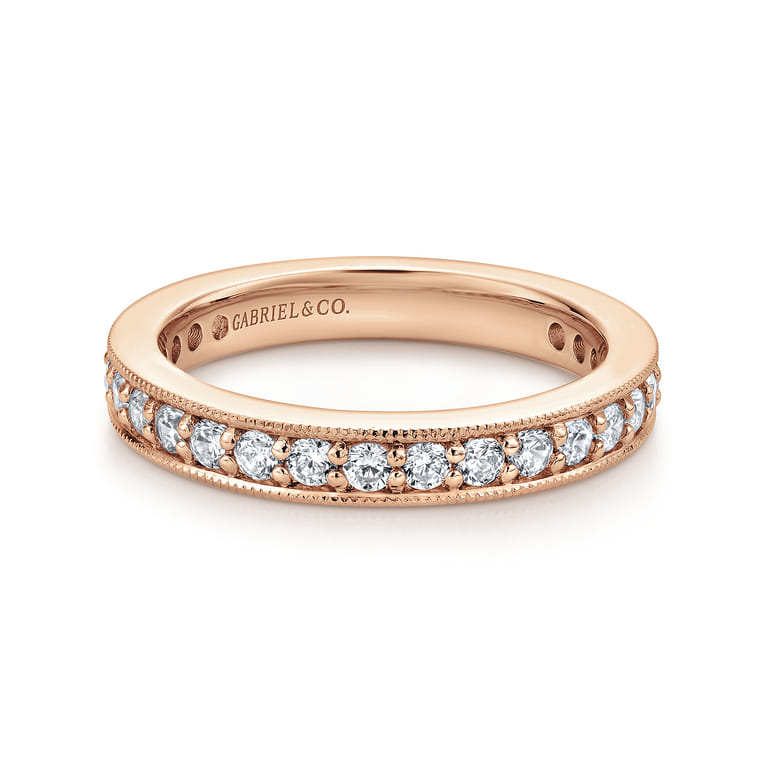 Eternity Band Wedding Ring in 14k Rose Gold with Round Natural Diamond at Gabriel & Co. - Shot 1
