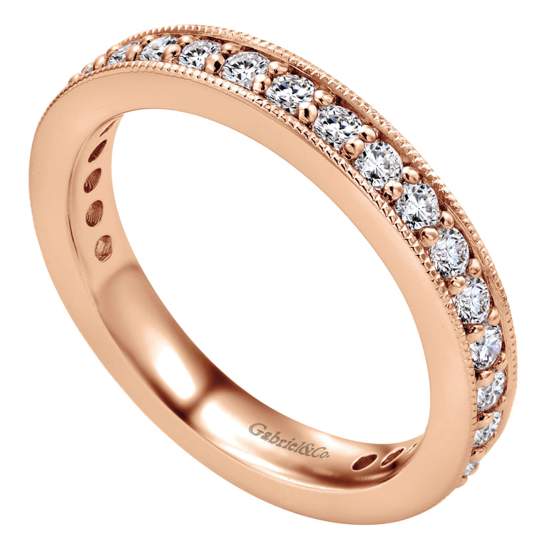 Eternity Band Wedding Ring in 14k Rose Gold with Round Natural Diamond at Gabriel & Co. - Shot 3