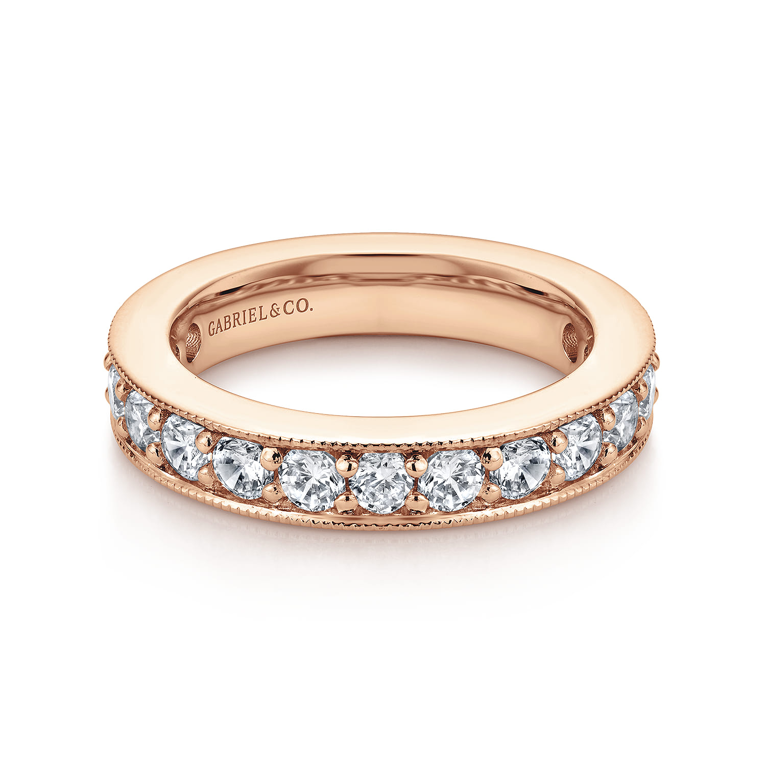 Eternity Band Wedding Ring in 14k Rose Gold with Round Natural Diamond at Gabriel & Co. - Shot 1