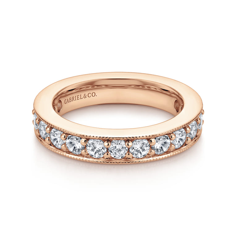 Eternity Band Wedding Ring in 14k Rose Gold with Round Natural Diamond at Gabriel & Co. - Shot 1