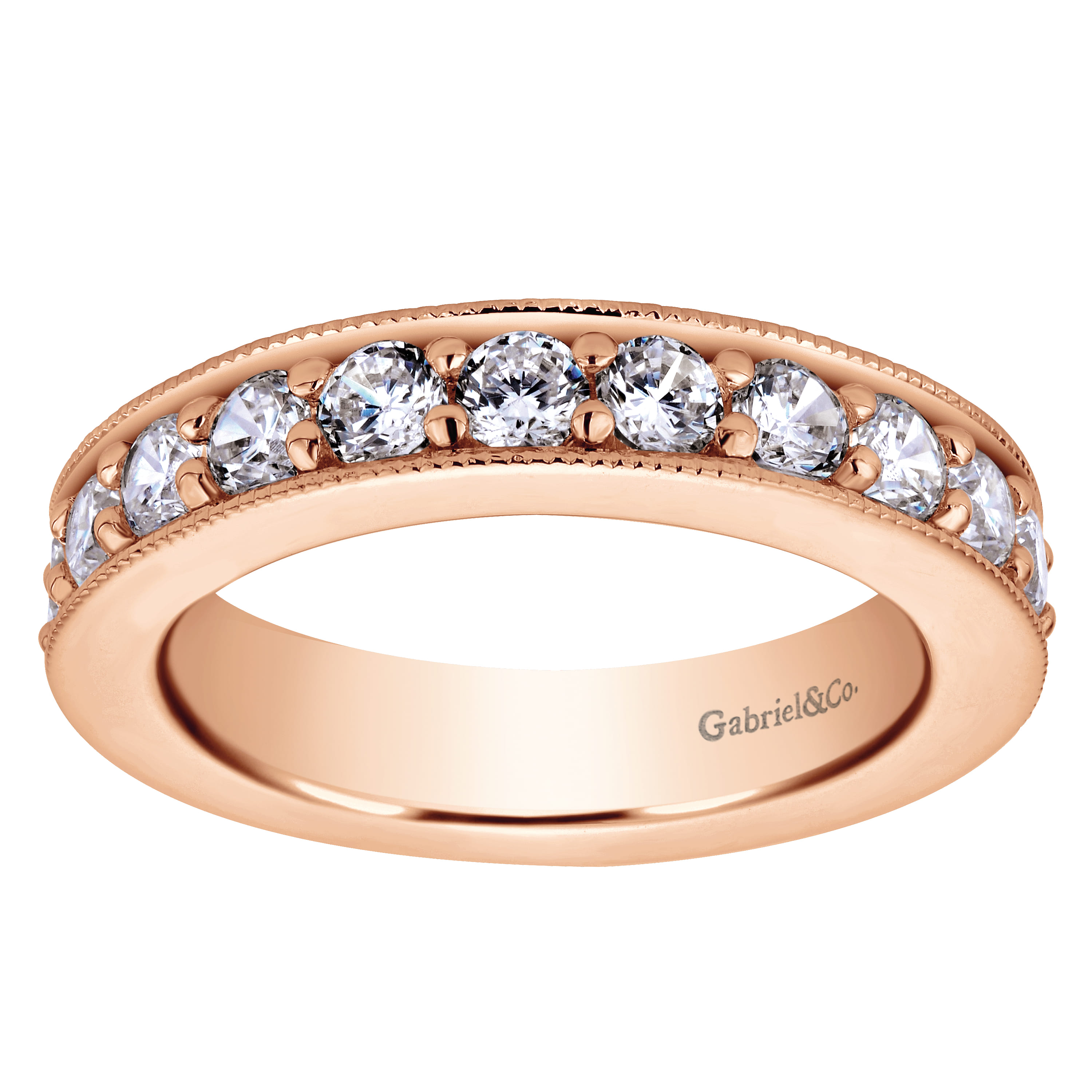 Eternity Band Wedding Ring in 14k Rose Gold with Round Natural Diamond at Gabriel & Co. - Shot 5