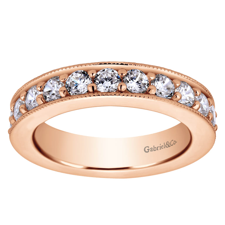 Eternity Band Wedding Ring in 14k Rose Gold with Round Natural Diamond at Gabriel & Co. - Shot 5