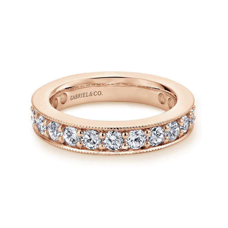 Eternity Band Wedding Ring in 14k Rose Gold with Round Natural Diamond at Gabriel & Co. - Shot 1