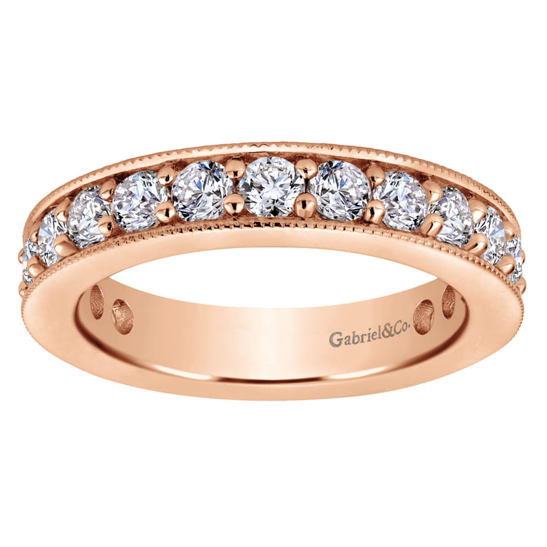 Eternity Band Wedding Ring in 14k Rose Gold with Round Natural Diamond at Gabriel & Co. - Shot 5