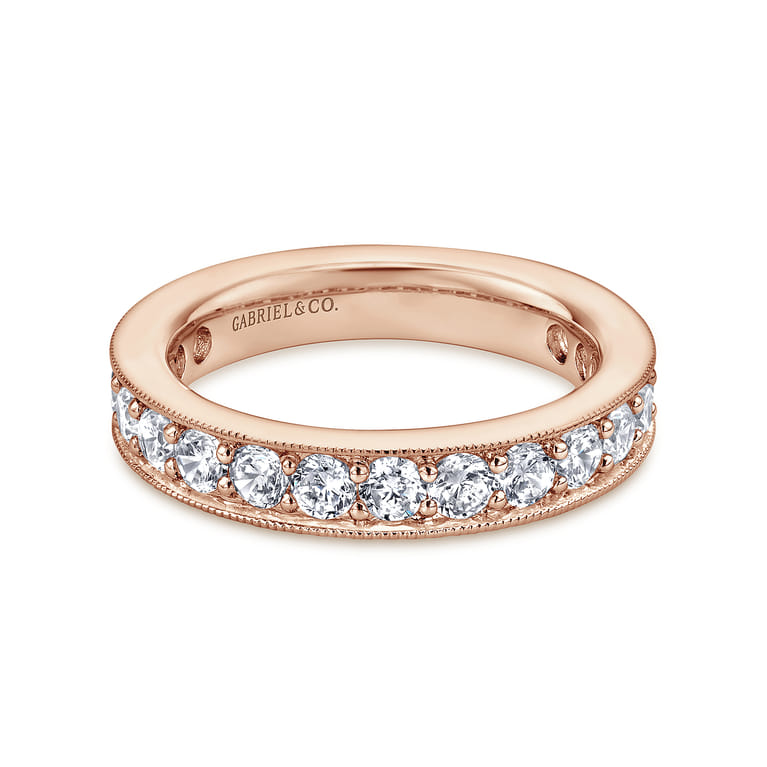 Eternity Band Wedding Ring in 14k Rose Gold with Round Natural Diamond at Gabriel & Co. - Shot 1