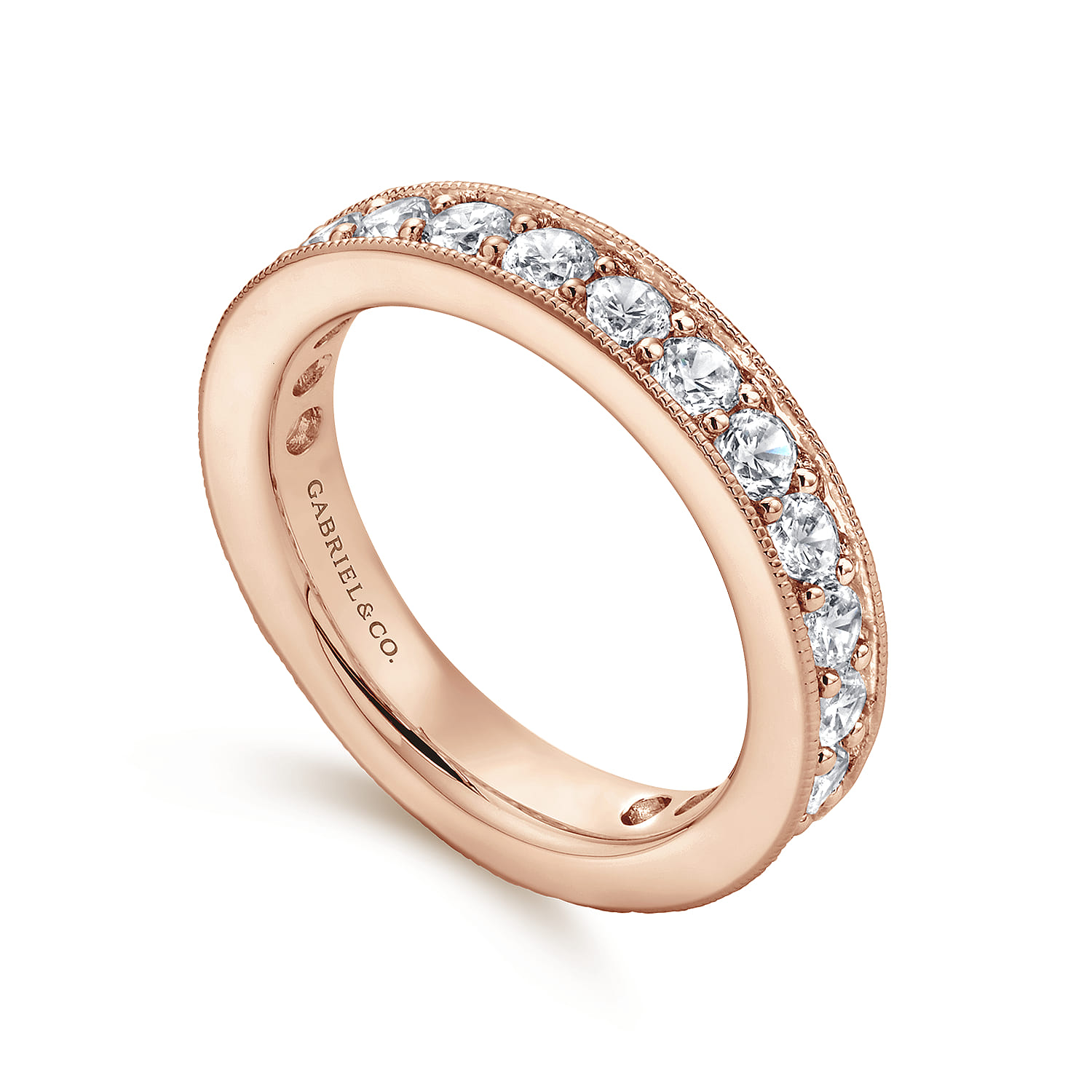 Eternity Band Wedding Ring in 14k Rose Gold with Round Natural Diamond at Gabriel & Co. - Shot 3