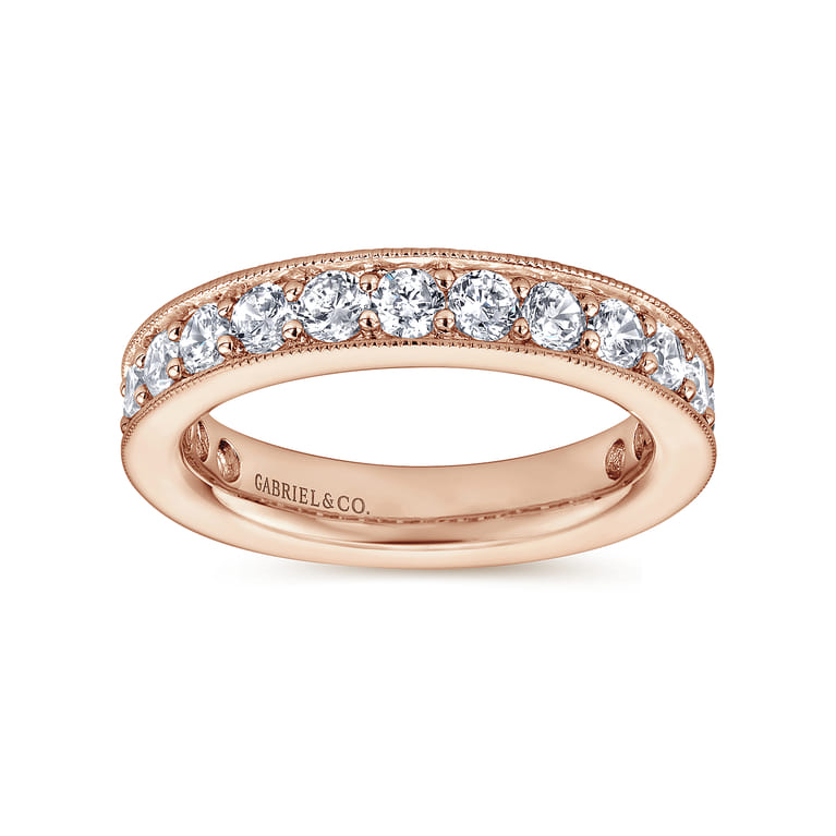 Eternity Band Wedding Ring in 14k Rose Gold with Round Natural Diamond at Gabriel & Co. - Shot 4