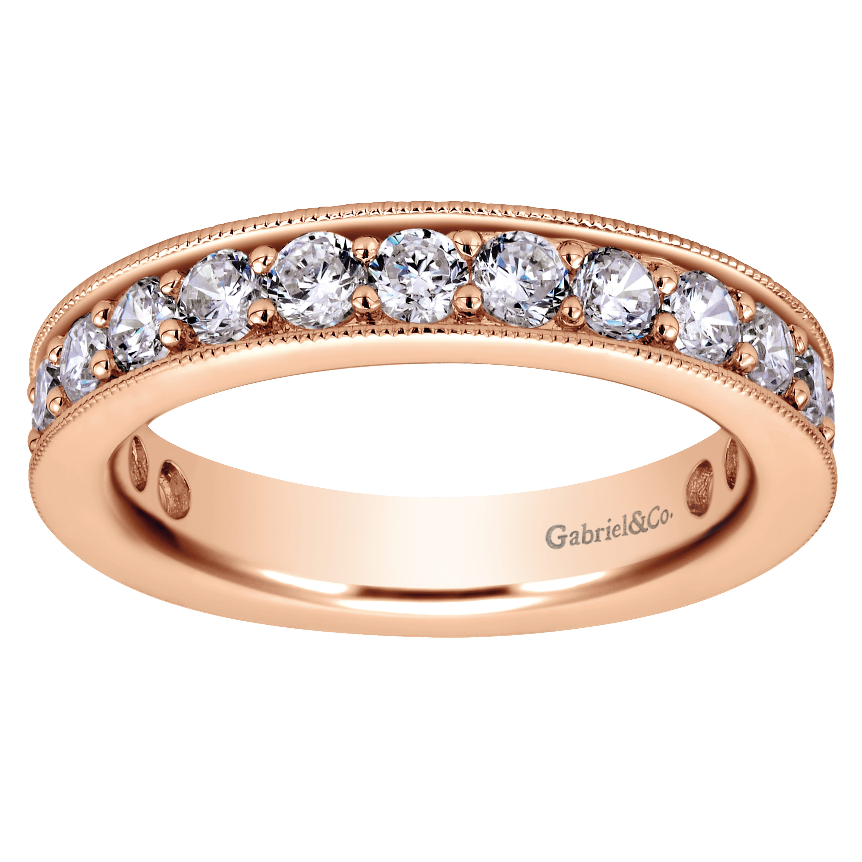 Eternity Band Wedding Ring in 14k Rose Gold with Round Natural Diamond at Gabriel & Co. - Shot 5