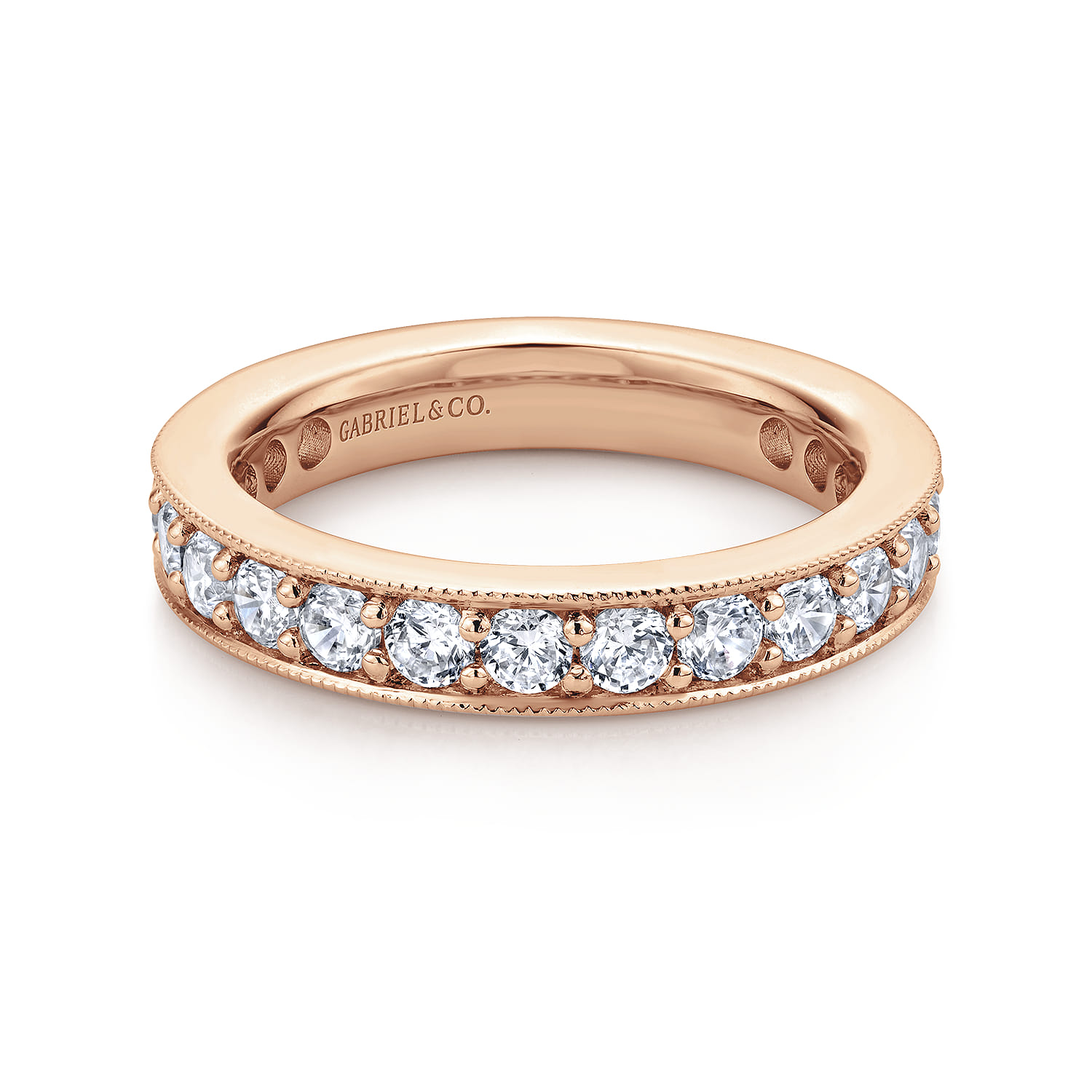 Eternity Band Wedding Ring in 14k Rose Gold with Round Natural Diamond at Gabriel & Co. - Shot 1